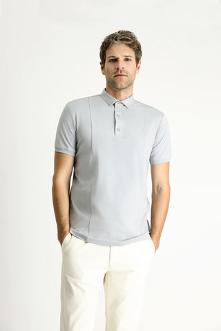  Orta Gri Slim Fit Dar Kesim Pamuklu Süprem Polo Yaka Tişört