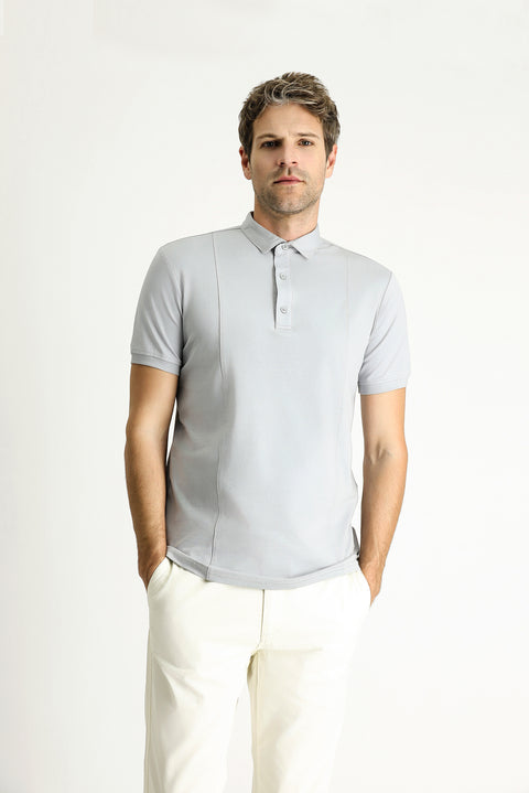 Orta Gri Slim Fit Dar Kesim Pamuklu Süprem Polo Yaka Tişört