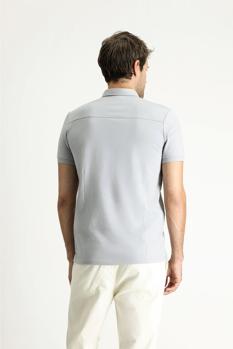 Orta Gri Slim Fit Dar Kesim Pamuklu Süprem Polo Yaka Tişört