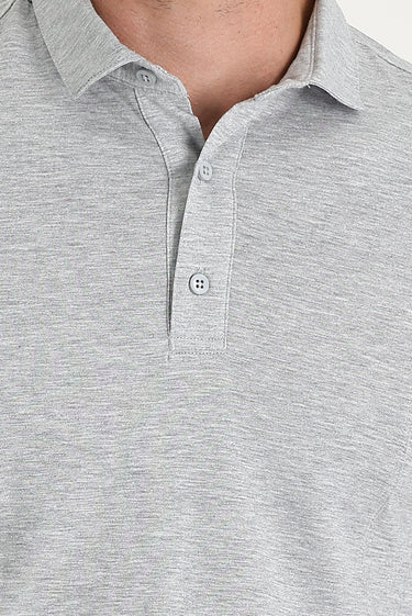 Orta Gri Melanj Slim Fit Dar Kesim Pamuklu Süprem Polo Yaka Tişört