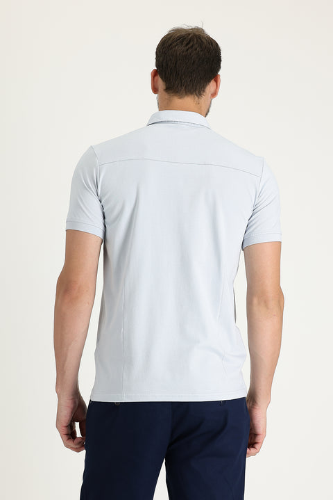 Açık Mavi Slim Fit Dar Kesim Pamuklu Süprem Polo Yaka Tişört