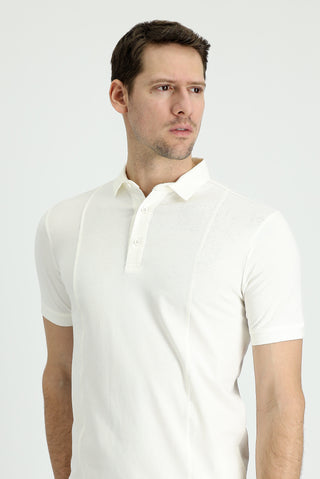  Ekru Slim Fit Dar Kesim Pamuklu Süprem Polo Yaka Tişört