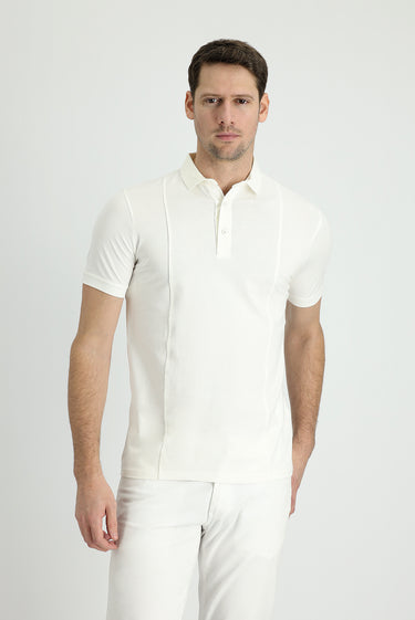 Ekru Slim Fit Dar Kesim Pamuklu Süprem Polo Yaka Tişört