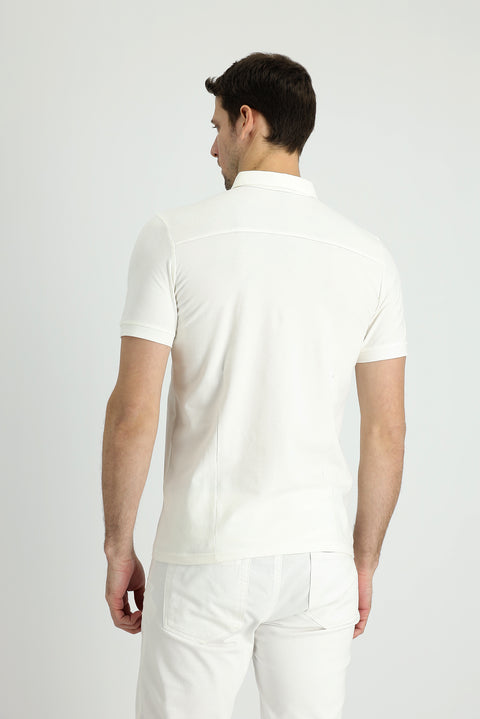Ekru Slim Fit Dar Kesim Pamuklu Süprem Polo Yaka Tişört