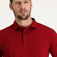 Koyu Kırmızı Slim Fit Dar Kesim Pamuklu Süprem Polo Yaka Tişört