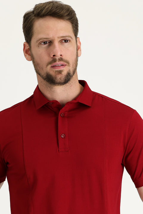 Koyu Kırmızı Slim Fit Dar Kesim Pamuklu Süprem Polo Yaka Tişört