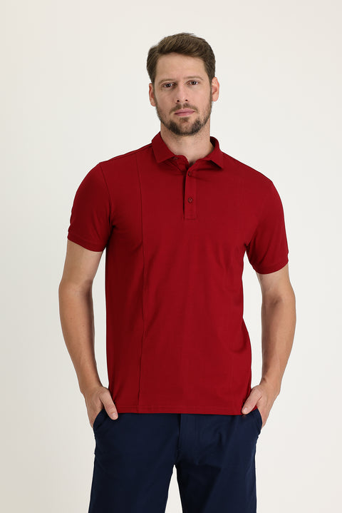 Koyu Kırmızı Slim Fit Dar Kesim Pamuklu Süprem Polo Yaka Tişört