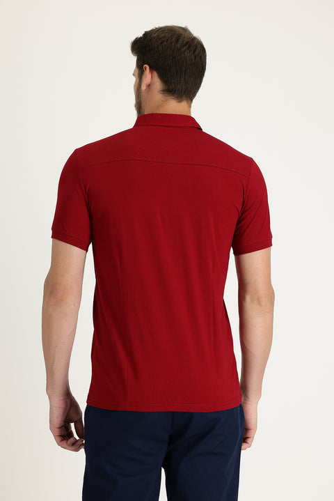 Koyu Kırmızı Slim Fit Dar Kesim Pamuklu Süprem Polo Yaka Tişört