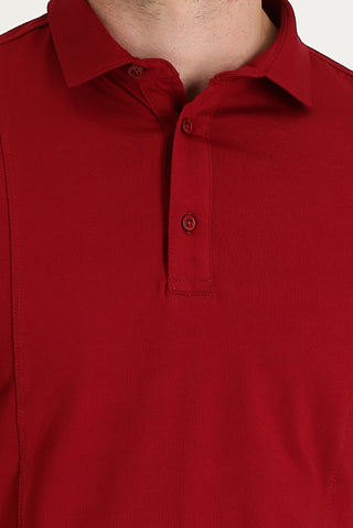  Koyu Kırmızı Slim Fit Dar Kesim Pamuklu Süprem Polo Yaka Tişört