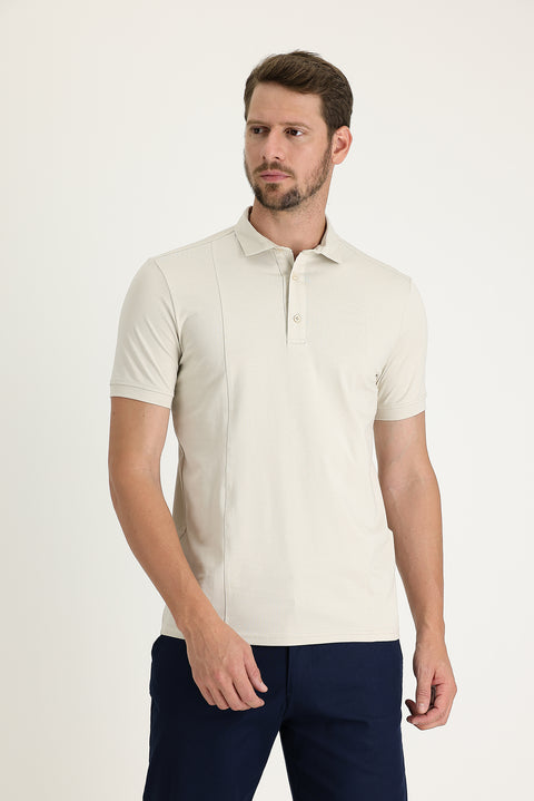 Açık Vizon Slim Fit Dar Kesim Pamuklu Süprem Polo Yaka Tişört