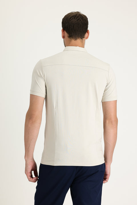 Açık Vizon Slim Fit Dar Kesim Pamuklu Süprem Polo Yaka Tişört