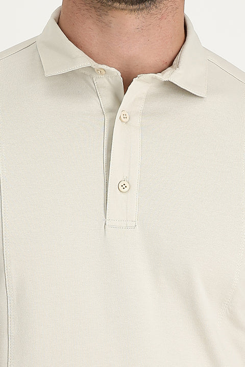 Açık Vizon Slim Fit Dar Kesim Pamuklu Süprem Polo Yaka Tişört