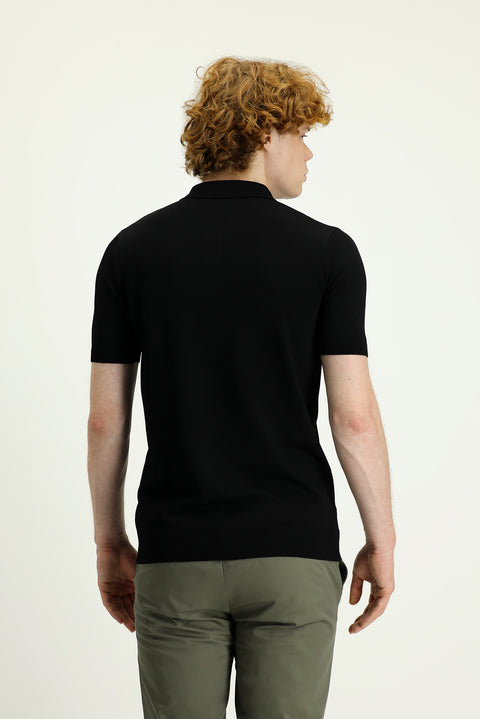 Siyah Polo Yaka Slim Fit Dar Kesim Desenli Tişört