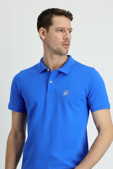 Çivit Mavisi Polo Yaka Slim Fit Dar Kesim Baskılı Pamuk Tişört