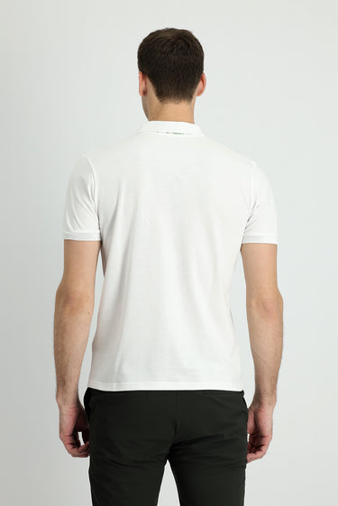  Kırık Beyaz Polo Yaka Slim Fit Dar Kesim Baskılı Pamuk Tişört