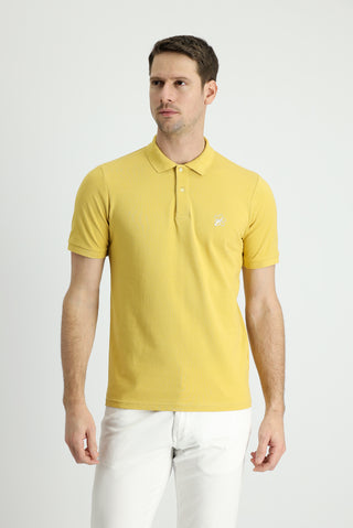  Sarı Polo Yaka Slim Fit Dar Kesim Baskılı Pamuk Tişört