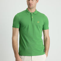 Çimen Yeşili Polo Yaka Slim Fit Dar Kesim Baskılı Pamuk Tişört