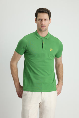  Çimen Yeşili Polo Yaka Slim Fit Dar Kesim Baskılı Pamuk Tişört