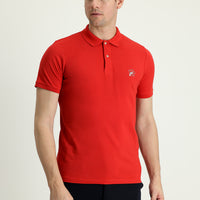 Bayrak Kırmızı Polo Yaka Slim Fit Dar Kesim Baskılı Pamuk Tişört