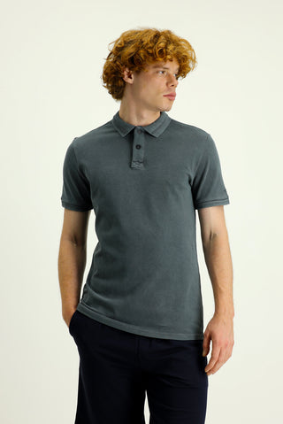  Siyah Polo Yaka Slim Fit Dar Kesim Nakışlı Pamuk Tişört