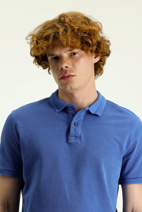 İndigo Polo Yaka Slim Fit Dar Kesim Nakışlı Pamuk Tişört