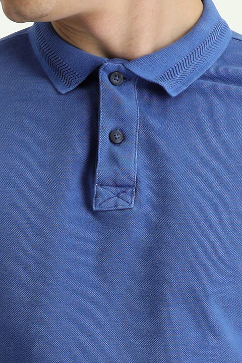 İndigo Polo Yaka Slim Fit Dar Kesim Nakışlı Pamuk Tişört