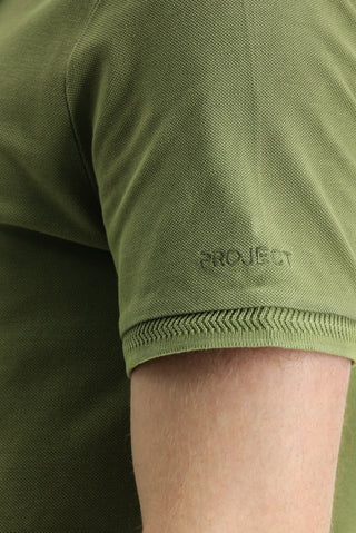  Orta Haki Polo Yaka Slim Fit Dar Kesim Nakışlı Pamuk Tişört