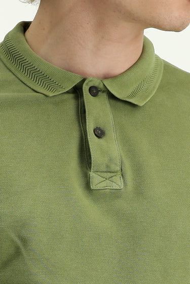 Orta Haki Polo Yaka Slim Fit Dar Kesim Nakışlı Pamuk Tişört