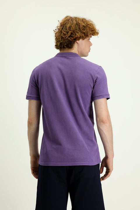 Orta Mor Polo Yaka Slim Fit Dar Kesim Nakışlı Pamuk Tişört
