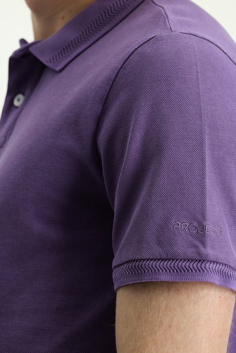 Orta Mor Polo Yaka Slim Fit Dar Kesim Nakışlı Pamuk Tişört