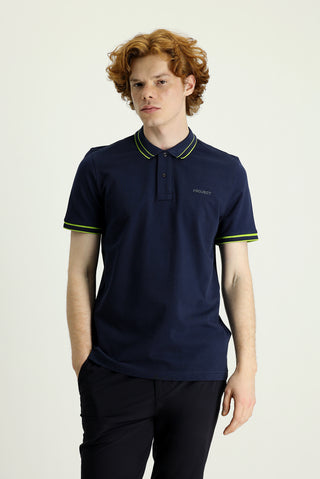  Koyu Lacivert Polo Yaka Slim Fit Dar Kesim Pamuk Tişört