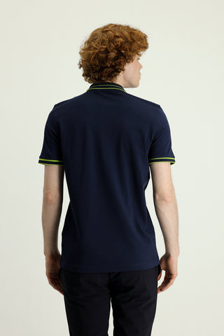  Koyu Lacivert Polo Yaka Slim Fit Dar Kesim Pamuk Tişört
