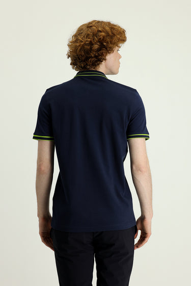 Koyu Lacivert Polo Yaka Slim Fit Dar Kesim Pamuk Tişört