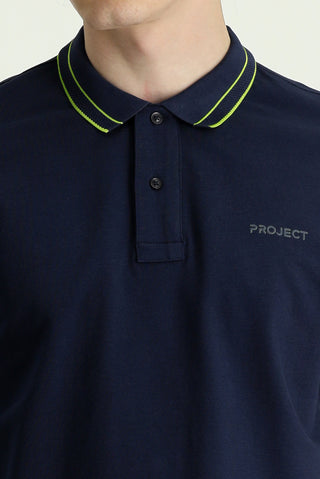  Koyu Lacivert Polo Yaka Slim Fit Dar Kesim Pamuk Tişört