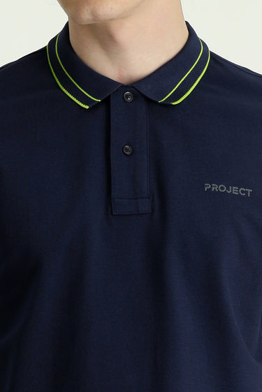 Koyu Lacivert Polo Yaka Slim Fit Dar Kesim Pamuk Tişört