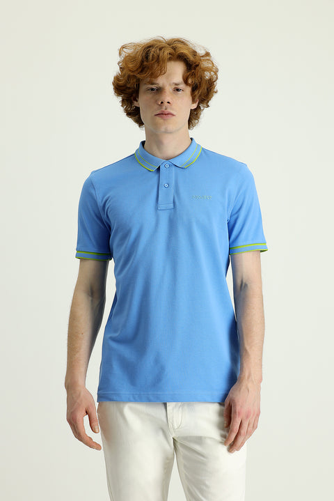 Mavi Polo Yaka Slim Fit Dar Kesim Pamuk Tişört