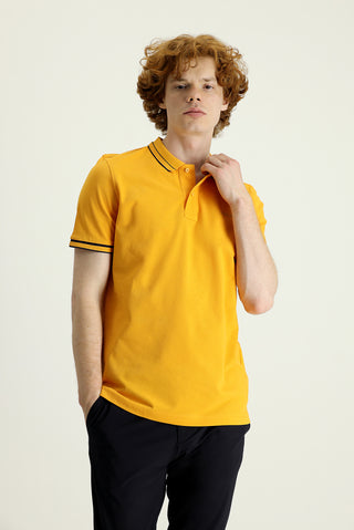  Açık Turuncu Polo Yaka Slim Fit Dar Kesim Pamuk Tişört