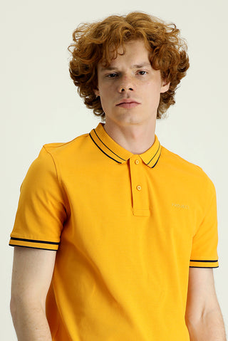  Açık Turuncu Polo Yaka Slim Fit Dar Kesim Pamuk Tişört