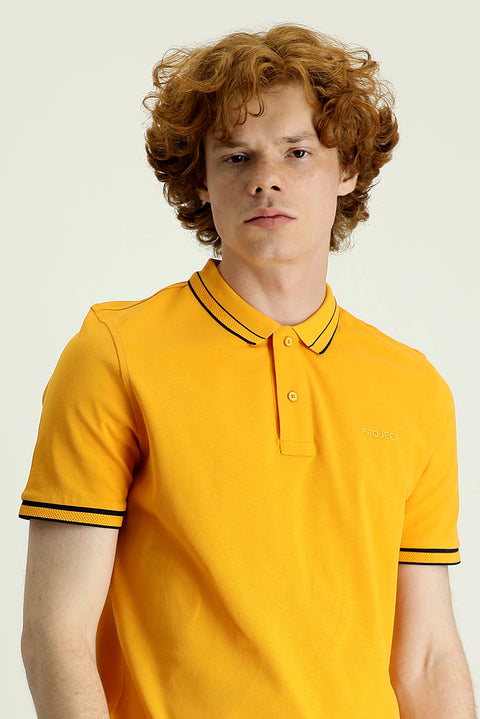 Açık Turuncu Polo Yaka Slim Fit Dar Kesim Pamuk Tişört