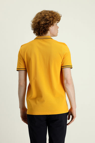 Açık Turuncu Polo Yaka Slim Fit Dar Kesim Pamuk Tişört