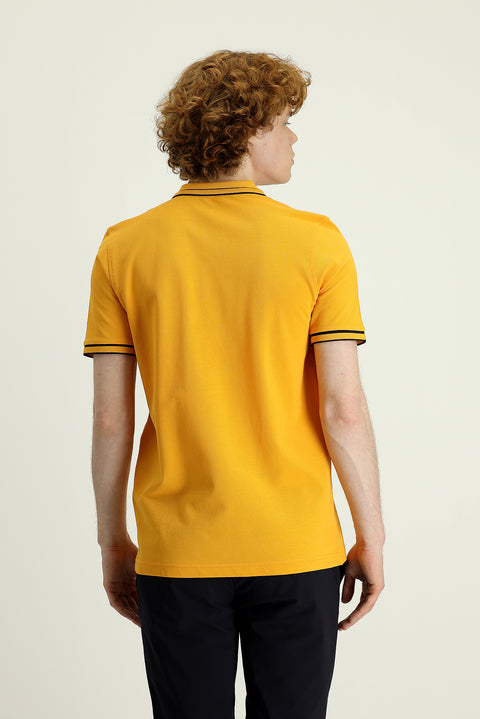 Açık Turuncu Polo Yaka Slim Fit Dar Kesim Pamuk Tişört