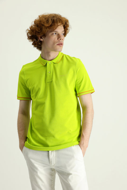 Fıstık Yeşili Polo Yaka Slim Fit Dar Kesim Pamuk Tişört