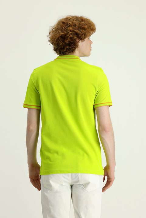 Fıstık Yeşili Polo Yaka Slim Fit Dar Kesim Pamuk Tişört