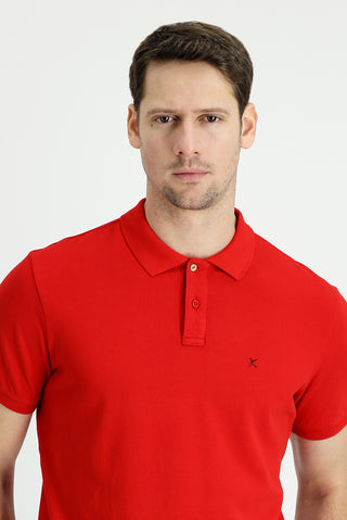  Bayrak Kırmızı Cepli Polo Yaka Slim Fit Dar Kesim Nakışlı Pamuk Tişört