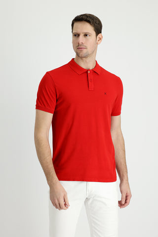  Bayrak Kırmızı Cepli Polo Yaka Slim Fit Dar Kesim Nakışlı Pamuk Tişört