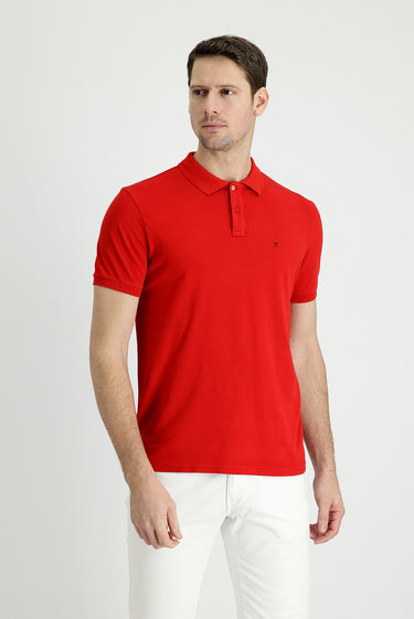  Bayrak Kırmızı Cepli Polo Yaka Slim Fit Dar Kesim Nakışlı Pamuk Tişört