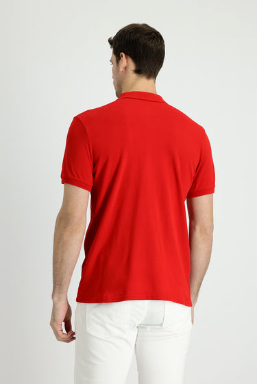  Bayrak Kırmızı Cepli Polo Yaka Slim Fit Dar Kesim Nakışlı Pamuk Tişört