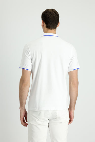  Beyaz Polo Yaka Slim Fit Dar Kesim Fermuarlı Baskılı Pamuklu Tişört