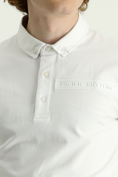 Kırık Beyaz Polo Yaka Slim Fit Dar Kesim Baskılı Pamuklu Tişört