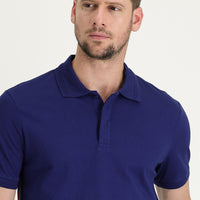 Orta Lacivert Polo Yaka Slim Fit Dar Kesim Desenli Pamuklu Tişört